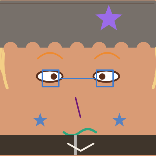 Classic square face icon avatar with flat bangs, oval eye, round glasses, star clip for PFP export