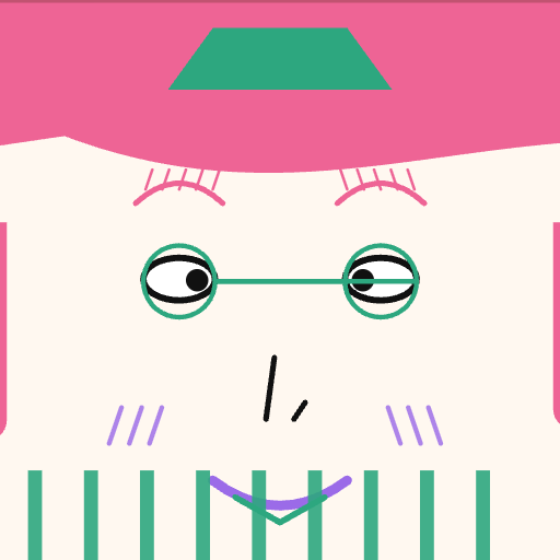 Classic square face icon avatar with wavy bangs, glance eye, mask glasses, pin for PFP export