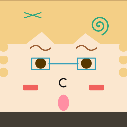 Classic square face icon avatar with heavy bangs, white oval eye, square glasses, horns for PFP export