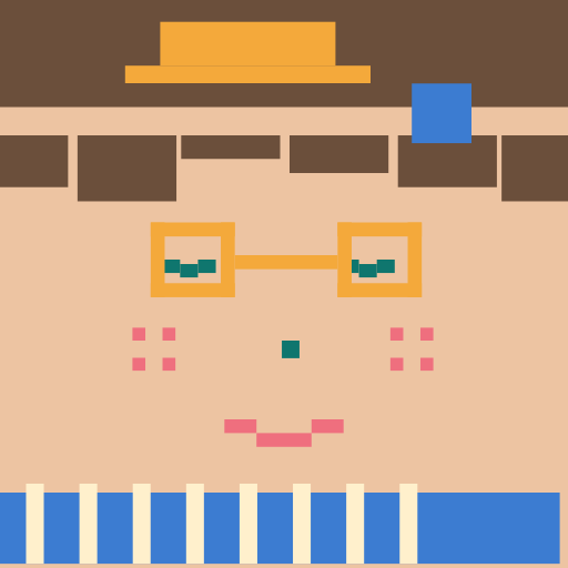 Pixel square face icon avatar with wavy bangs, u eye, cross glasses, star clip for PFP export