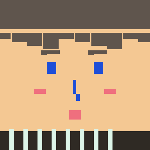 Pixel square face icon avatar with wavy bangs, large dot eye for PFP export