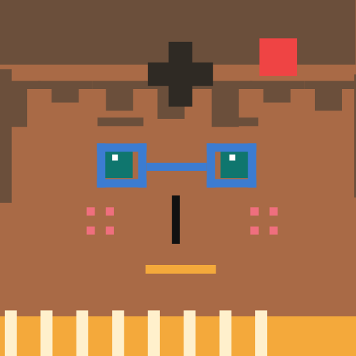 Pixel square face icon avatar with choppy bangs, mixed eye, mask glasses, beret for PFP export