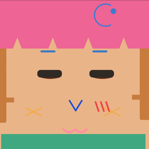 Classic square face icon avatar with choppy bangs, u eye, half glasses, star clip for PFP export